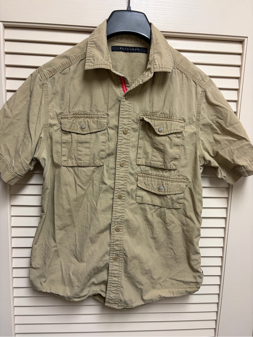 Sean John 3 Pocket Flight Shirt Mens S Khaki Utility Short Sleeve Cotton Y2K